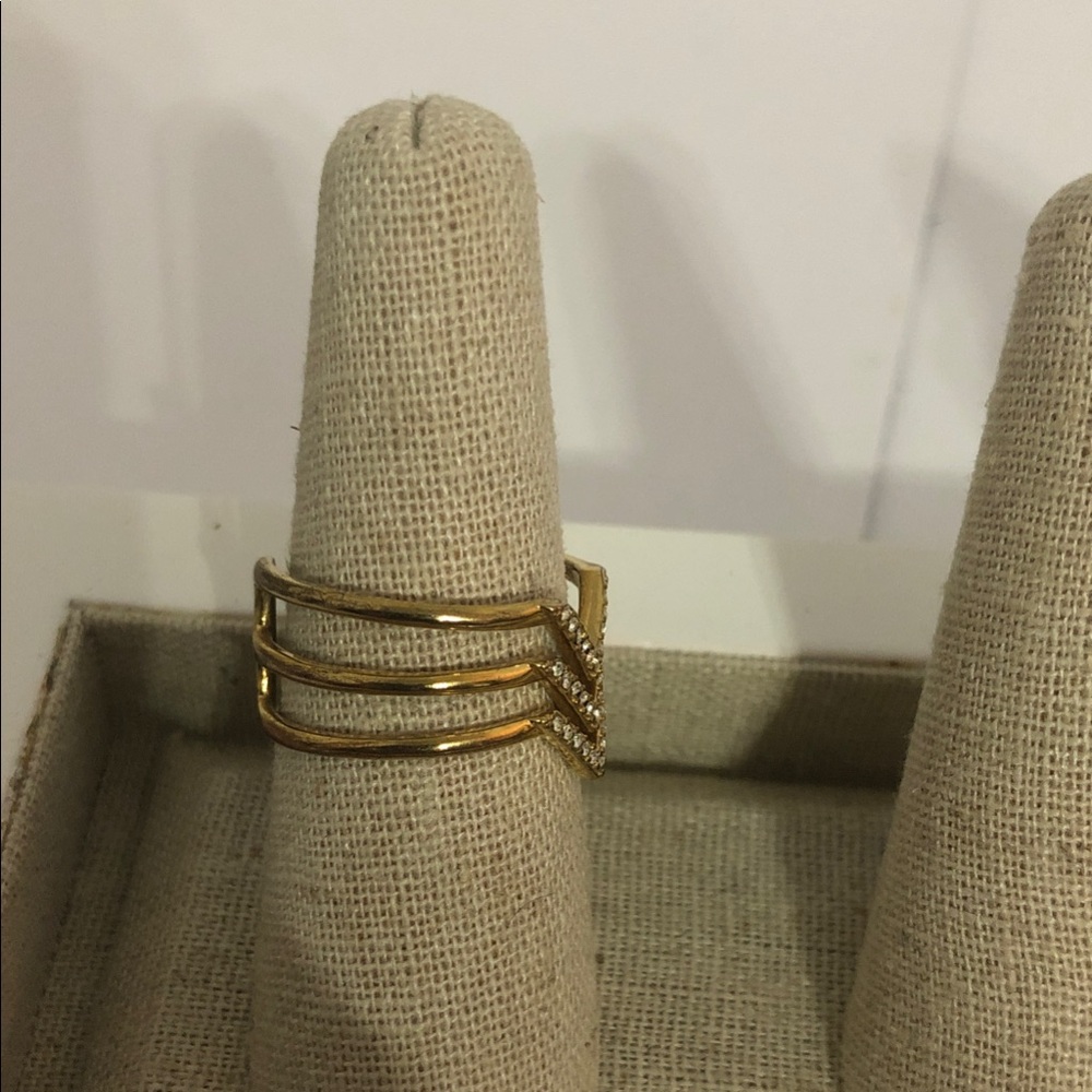 Stella & Dot Gold Chevron Adjustable Ring Trio - Picture 2 of 6